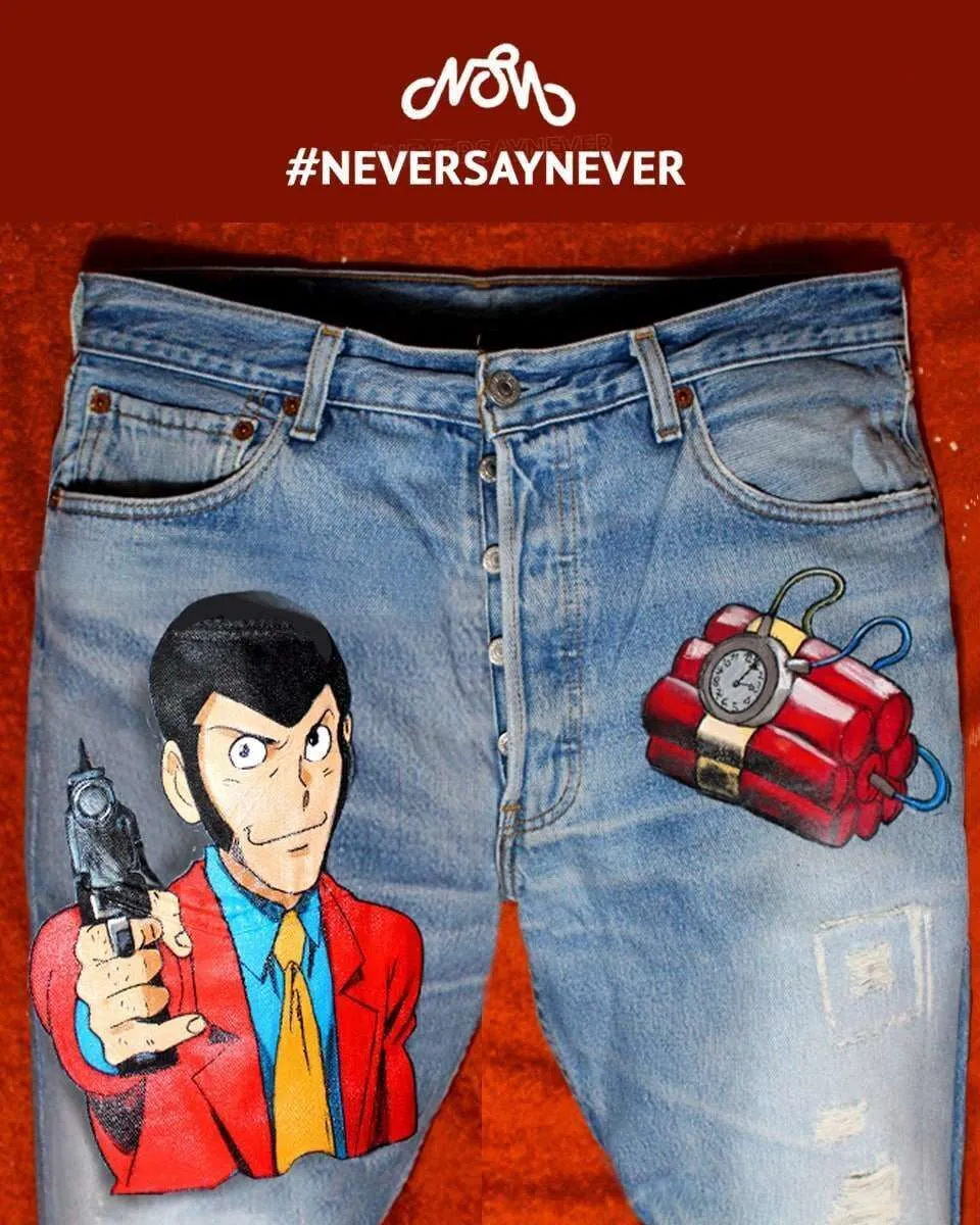 Never Say Never Jeans Levi's Vintage Lupin Dinamite dipinti a mano