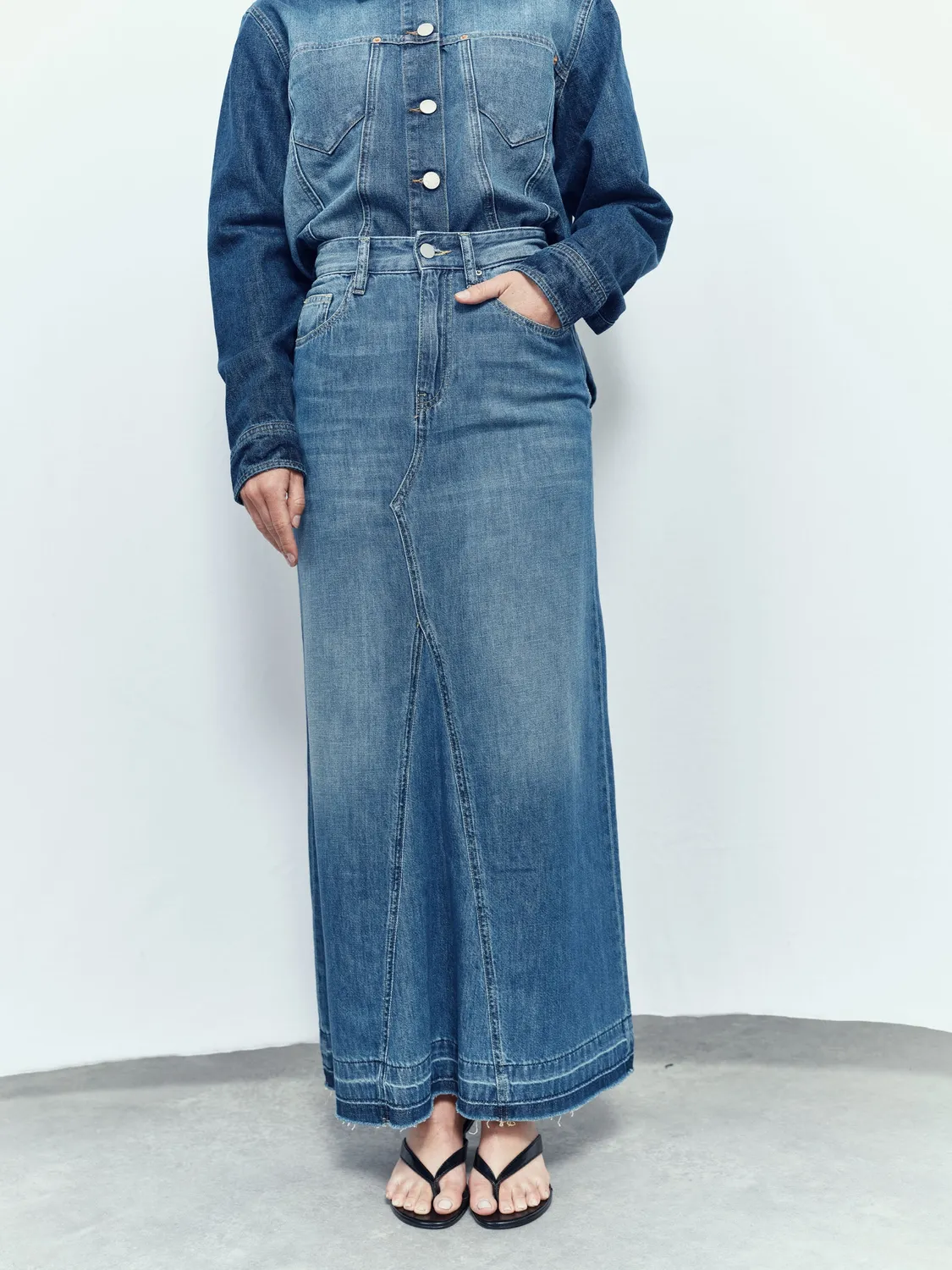acquaverde Silva gonna in jeans Worn sfrangiata
