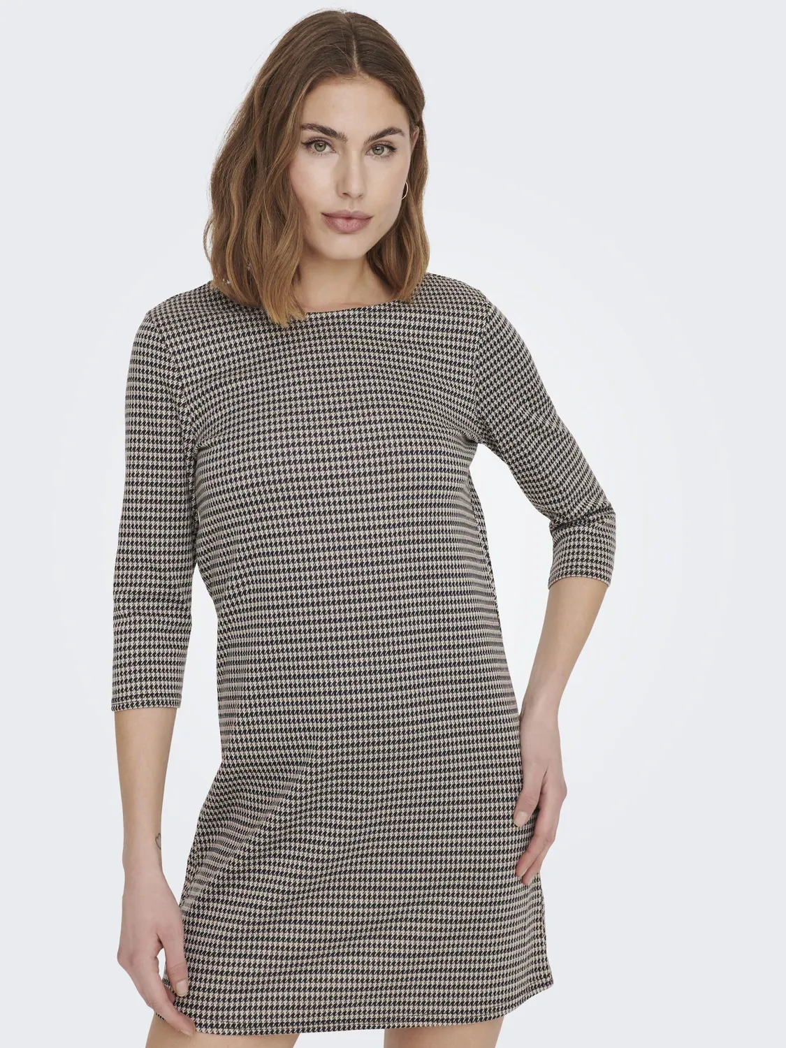 Only Brilliant vestito donna a-line quadri maniche 3/4