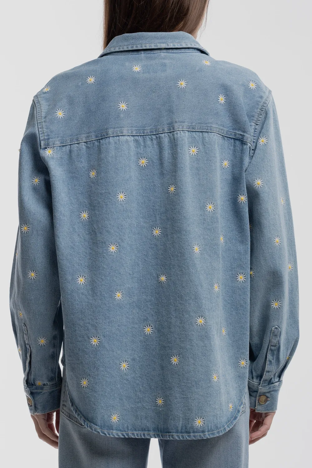 Teddy Smith C-Flower Camicia Jeans Donna Ricamo Floreale Indaco