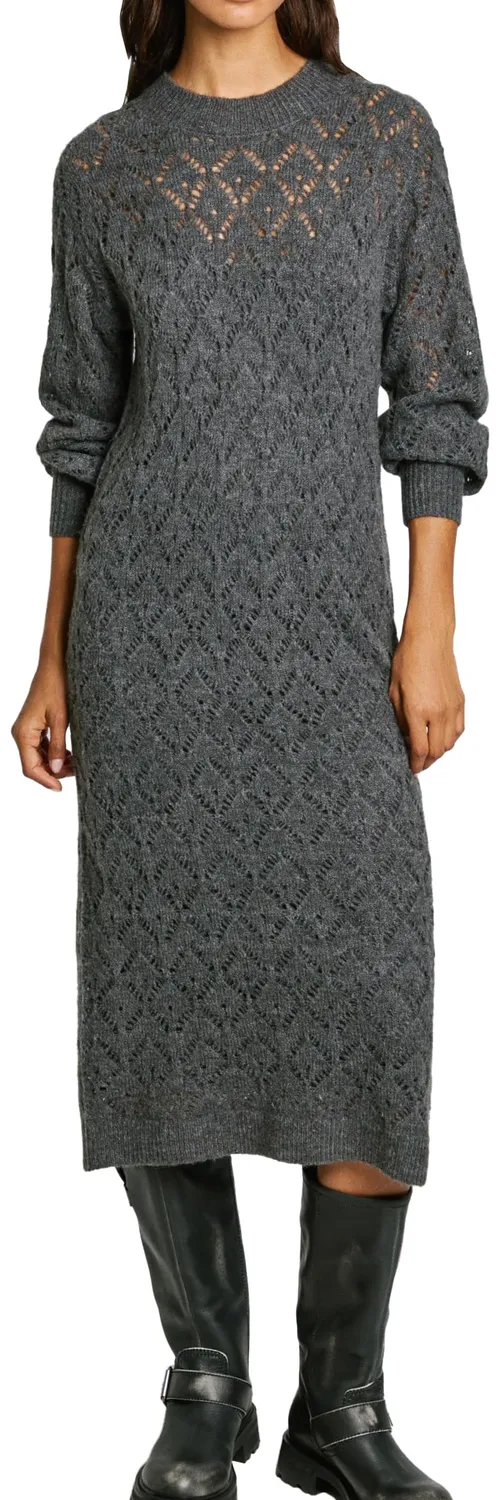 Pepe Jeans Hailey Vestito midi traforato grigio maniche lunghe