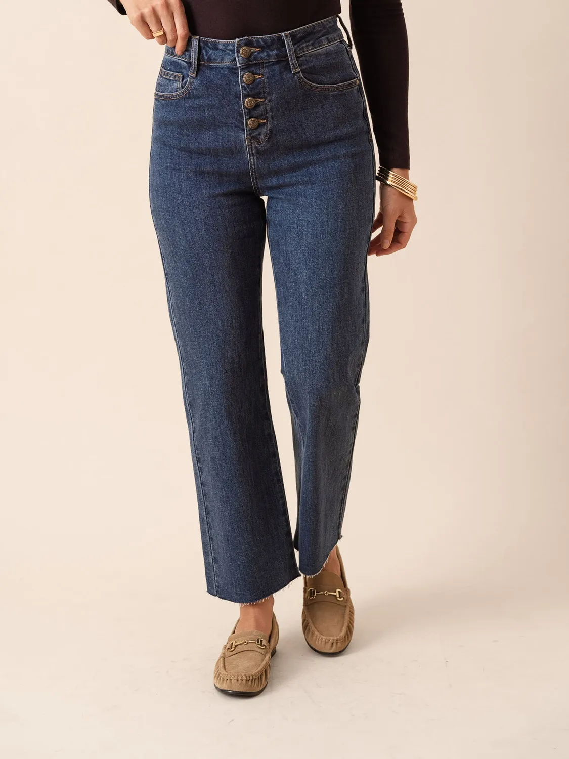 Oraije Frenchy jeans dritti blu sfrangiati