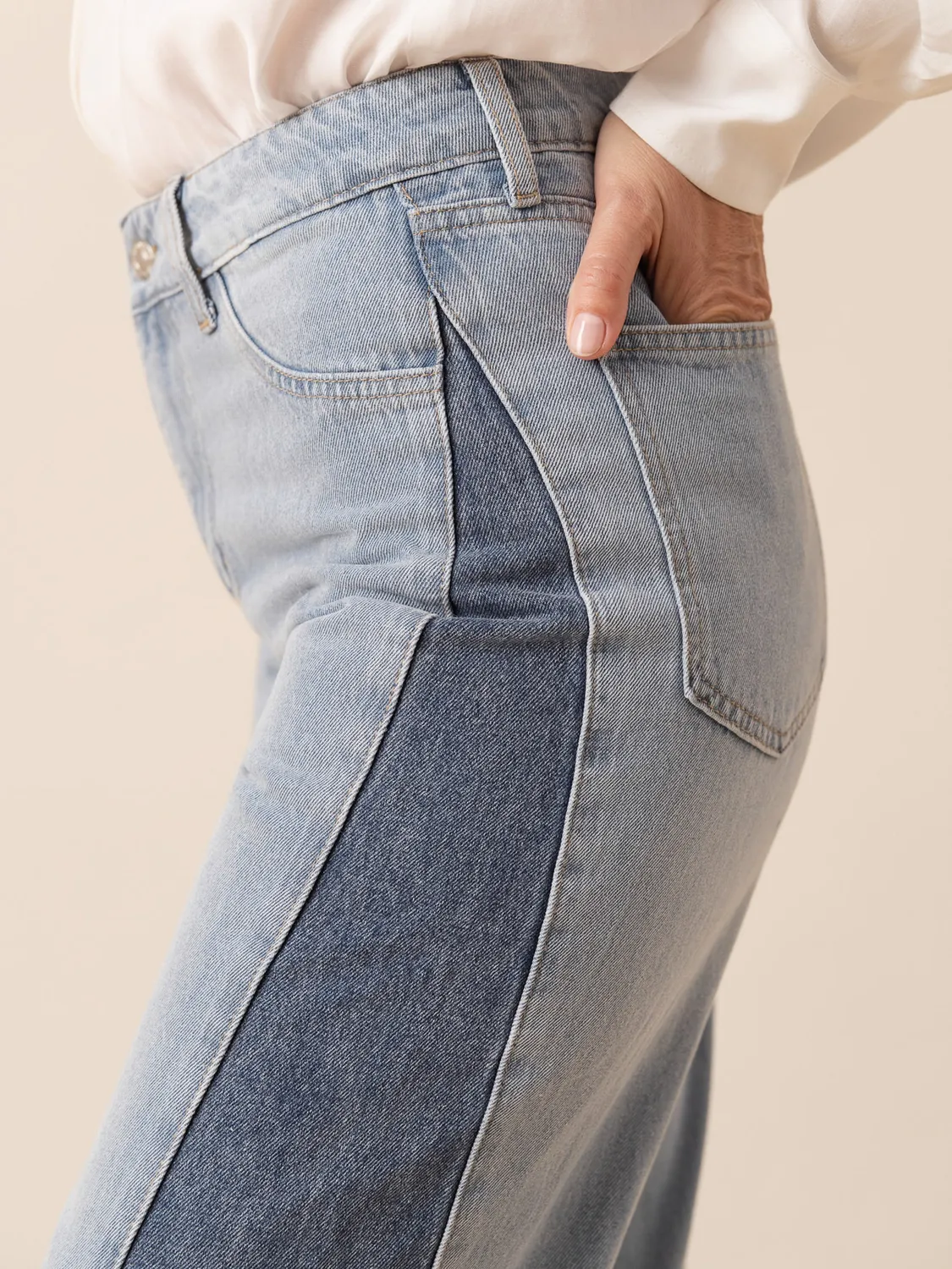 Oraije Mason jeans wide bicolore azzurro