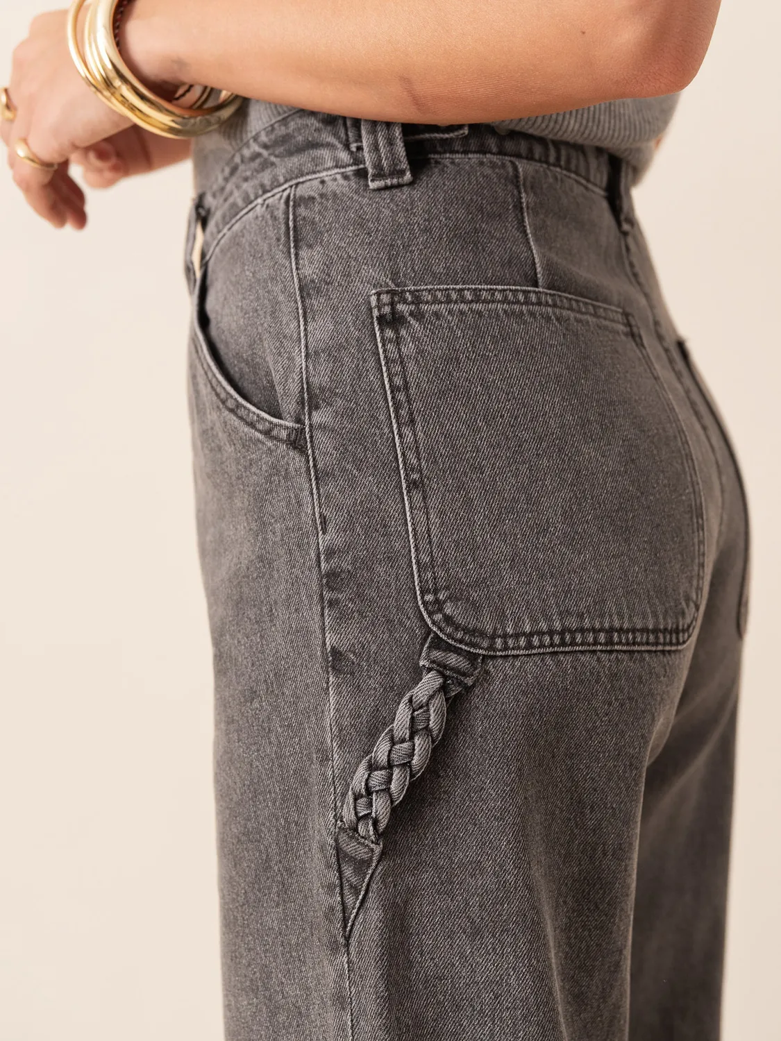 Oraije Andrea jeans dritti grigio vita regolabile