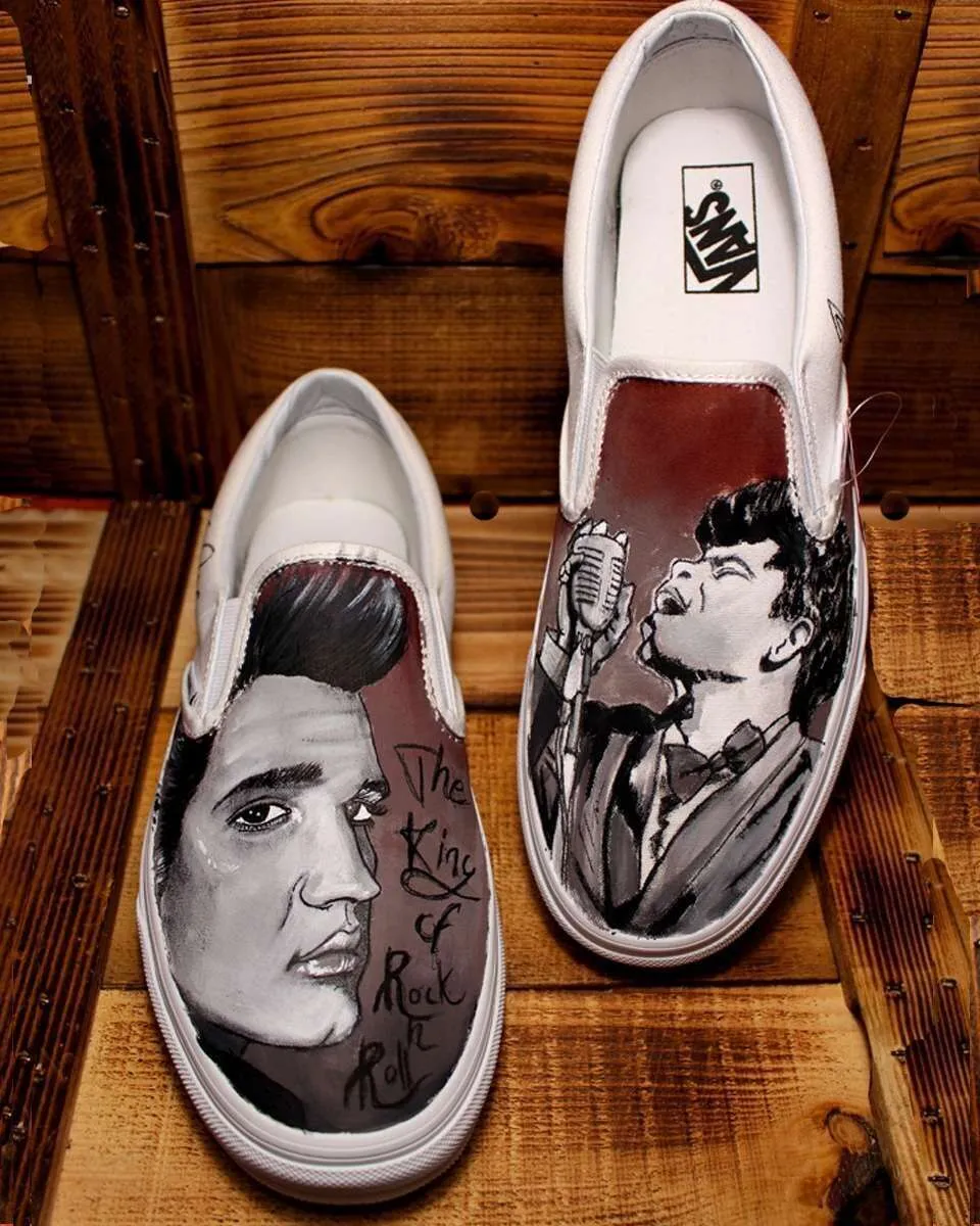 Never Say Never Vans Slip-On Elvis James Brown sneakers dipinte
