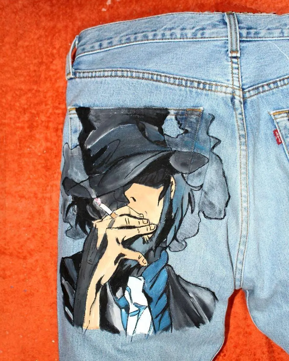 Levi's Vintage Jigen Lupin jeans dipinti a mano su misura