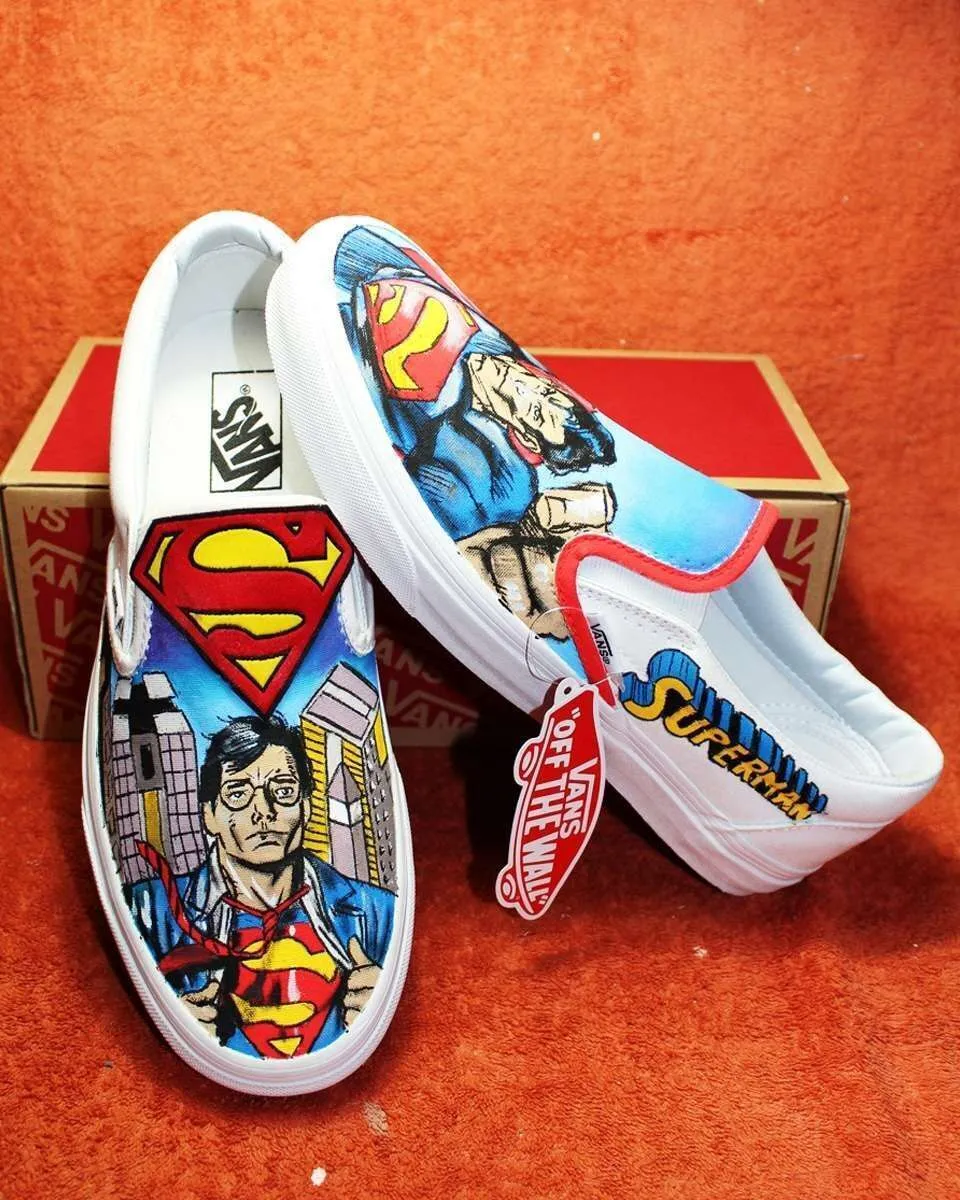 Vans Slip-On Superman scarpe dipinte a mano fumetti