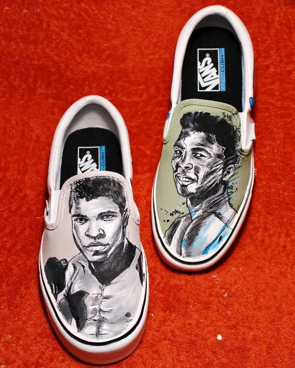 Never Say Never Vans Slip-On Muhammad Ali scarpe dipinte a mano