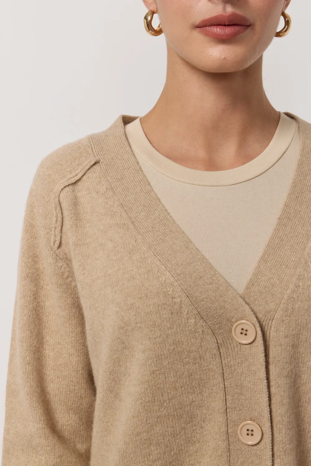 acquaverde Oversize Col V cardigan beige lana