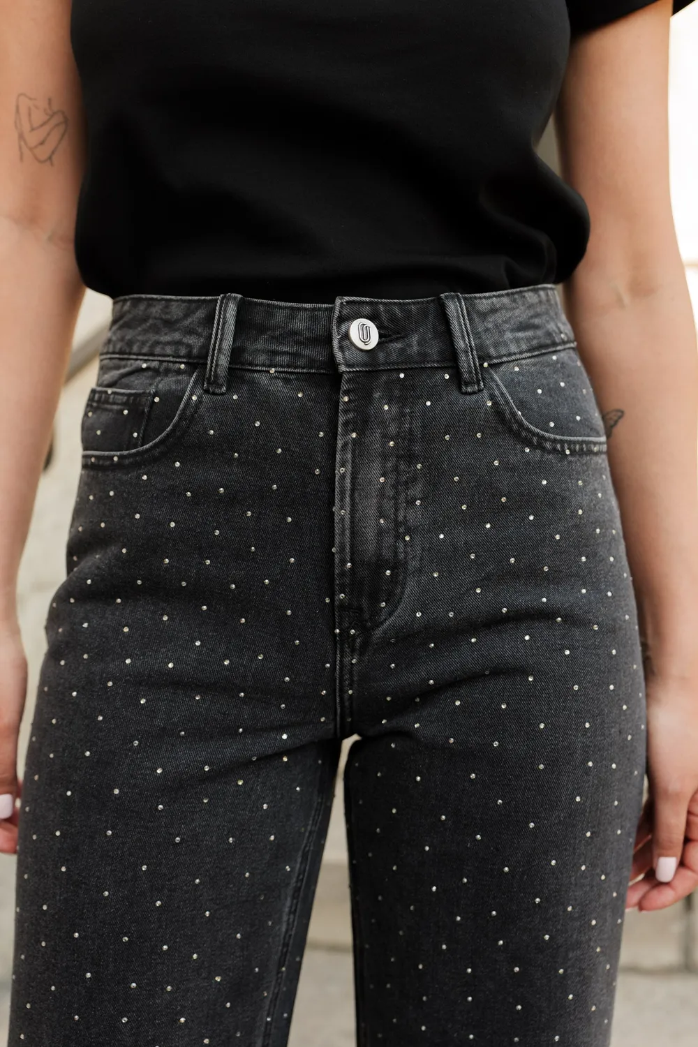 Oraije Rawlin jeans larghi grigi con strass