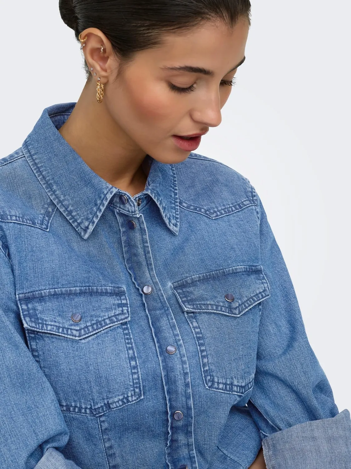 ONLY Onlolivia camicia jeans blu denim medio