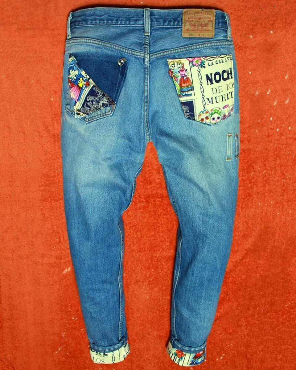 Levi's Vintage Teschi Calaveras jeans custom tessuto