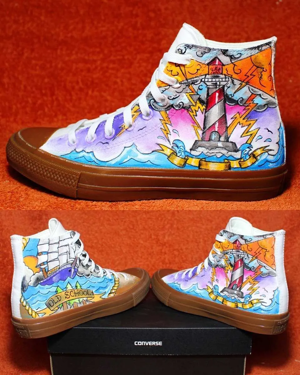 Converse All Star sneakers dipinte faro nave old school
