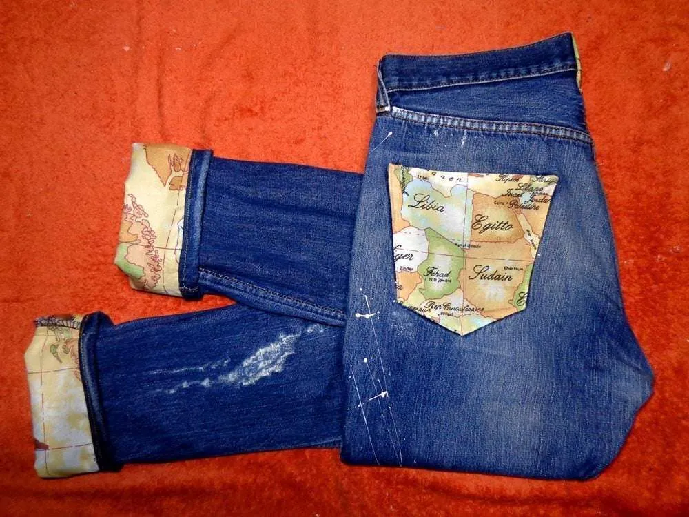 Never Say Never Mappamondo Jeans Vintage Personalizzati Mappamondo