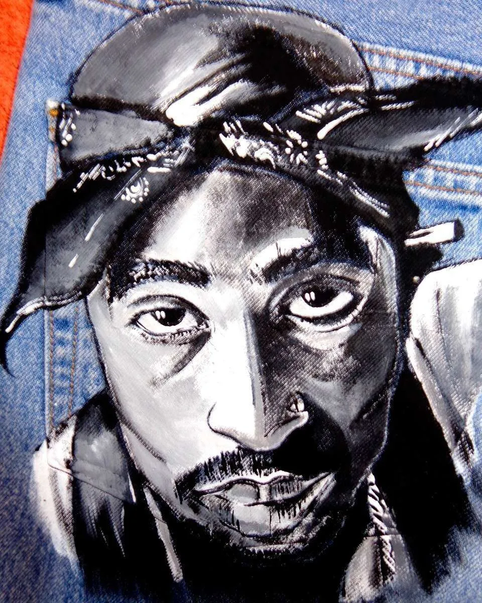 Never Say Never Tupac Notorious BIG jeans Levis vintage dipinti