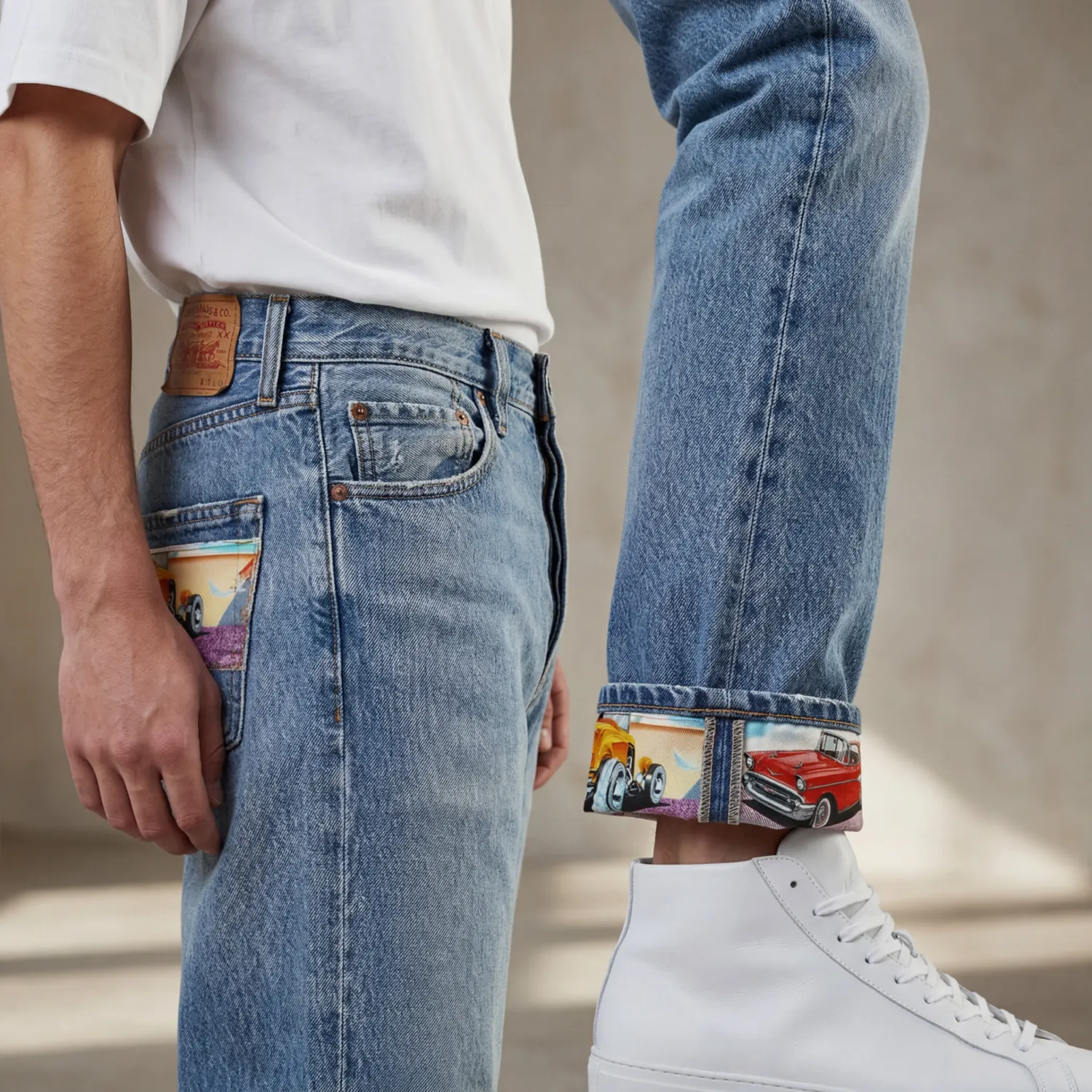 Never Say Never Levi's Vintage Pin Up Anni 60 Jeans Tessuto Custom