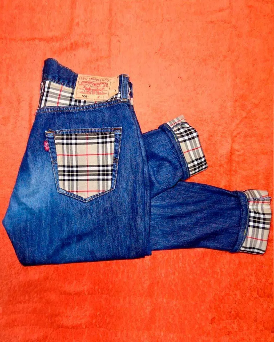 Levi's Vintage Burberry Old Style jeans con tessuto check