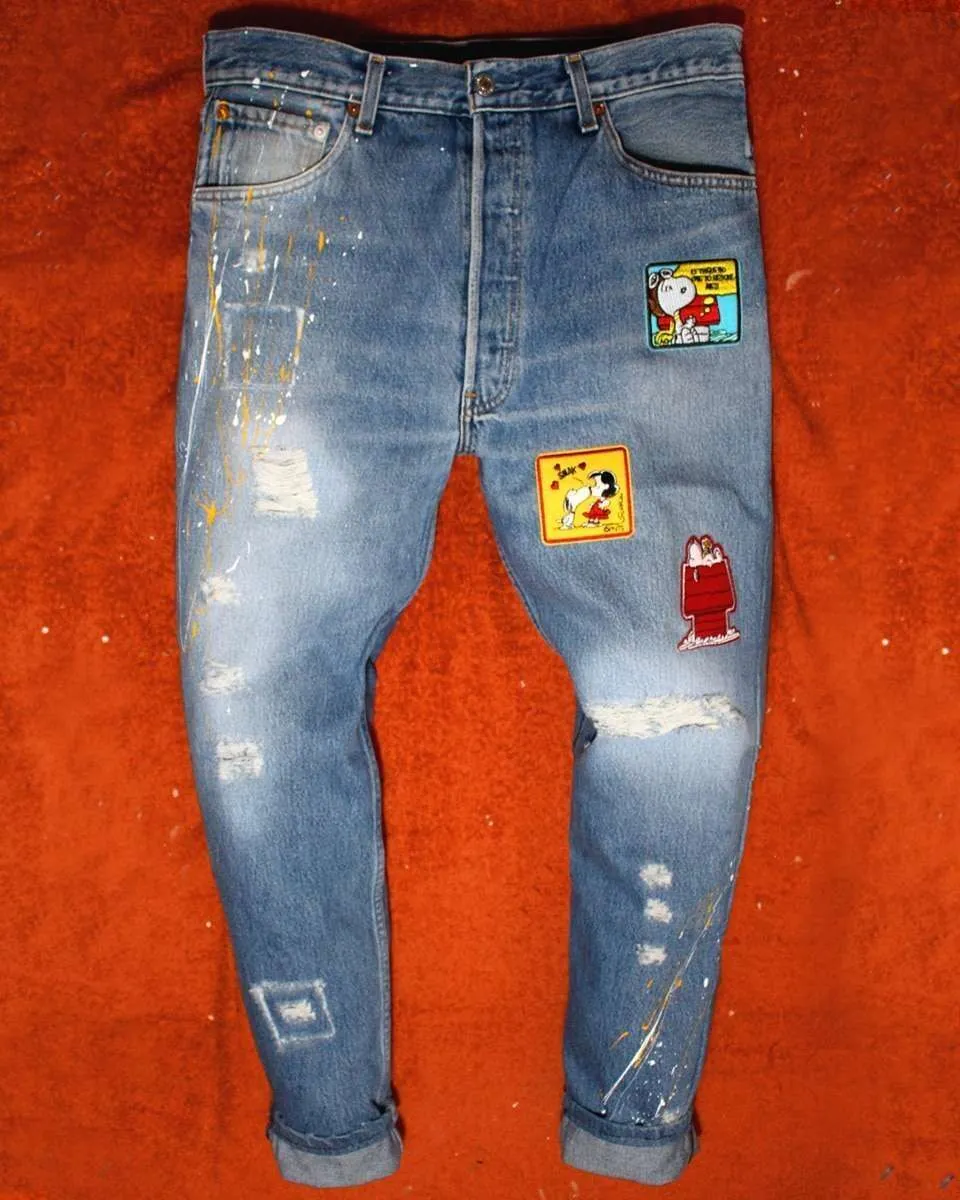 Levi's Vintage Jeans Dipinti a Mano Snoopy