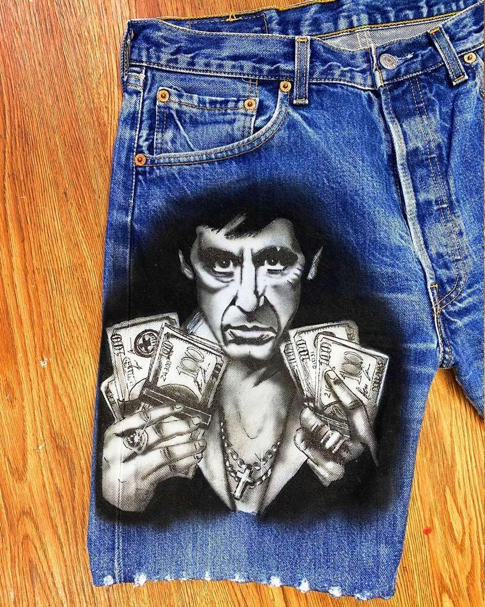 Bermuda Levi’s Vintage Scarface Tony Montana short dipinto a mano