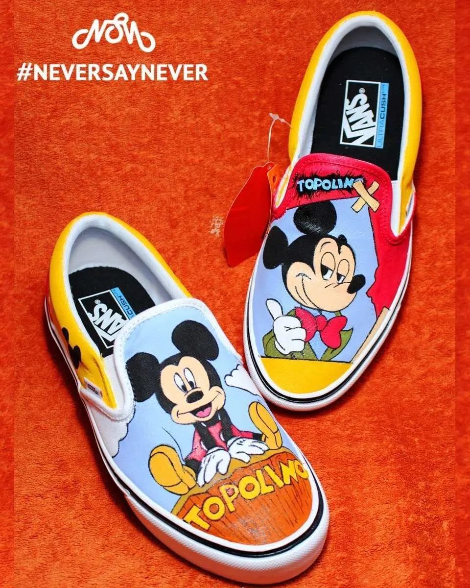 Never Say Never Vans Slip-On Topolino Scarpe Dipinte a Mano