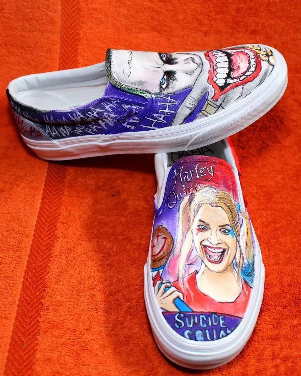 Never Say Never Suicide Squad slip-on dipinte a mano Joker Harley Quinn