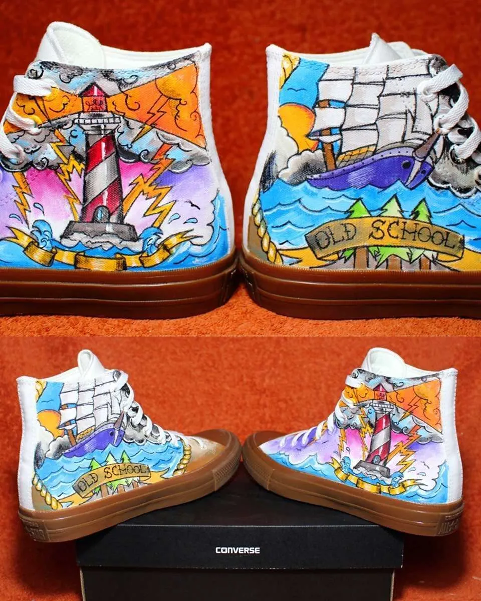 Converse All Star sneakers dipinte faro nave old school