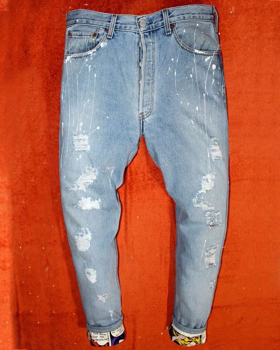 Levi's Vintage Jigen Lupin jeans dipinti a mano su misura