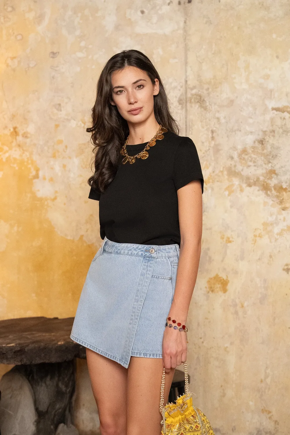 Oraije Jadene gonna shorts denim azzurro svasata