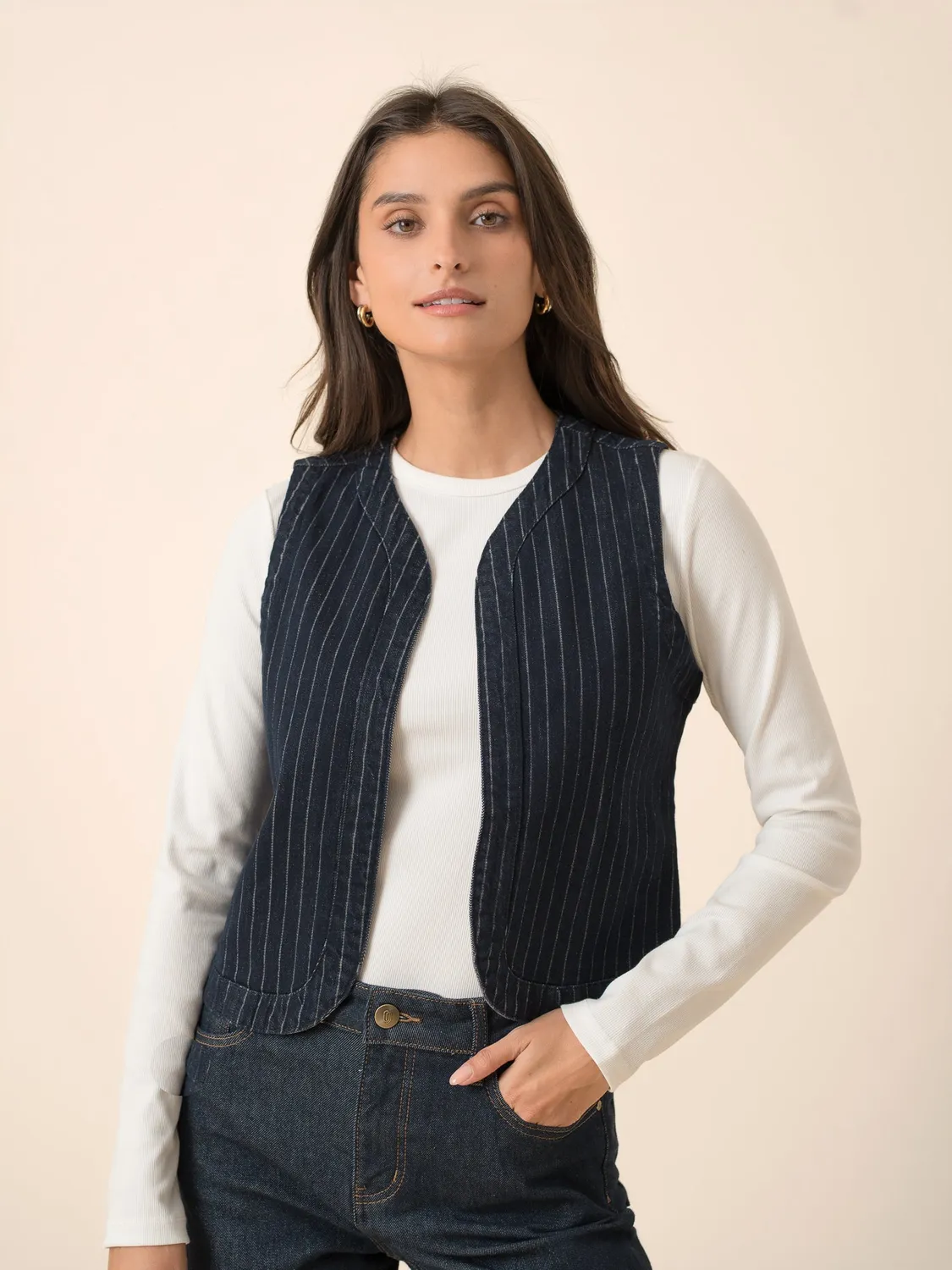 Oraije Elia giacca jeans rigata grezza
