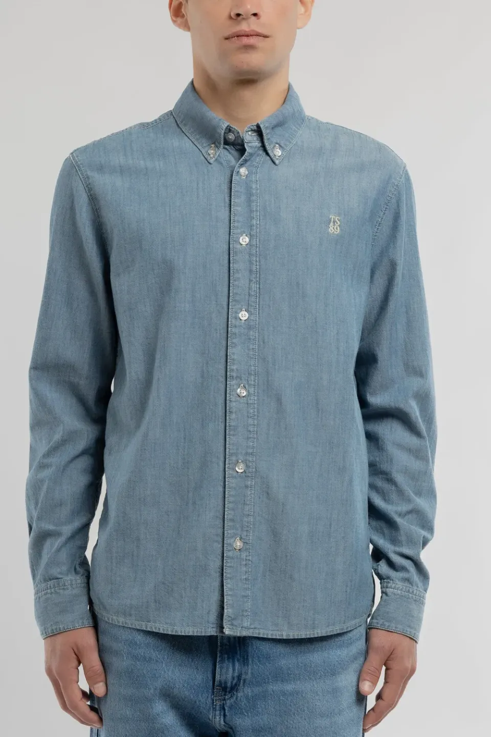 Teddy Smith C-Staner ML camicia chambray indigo chiaro uomo