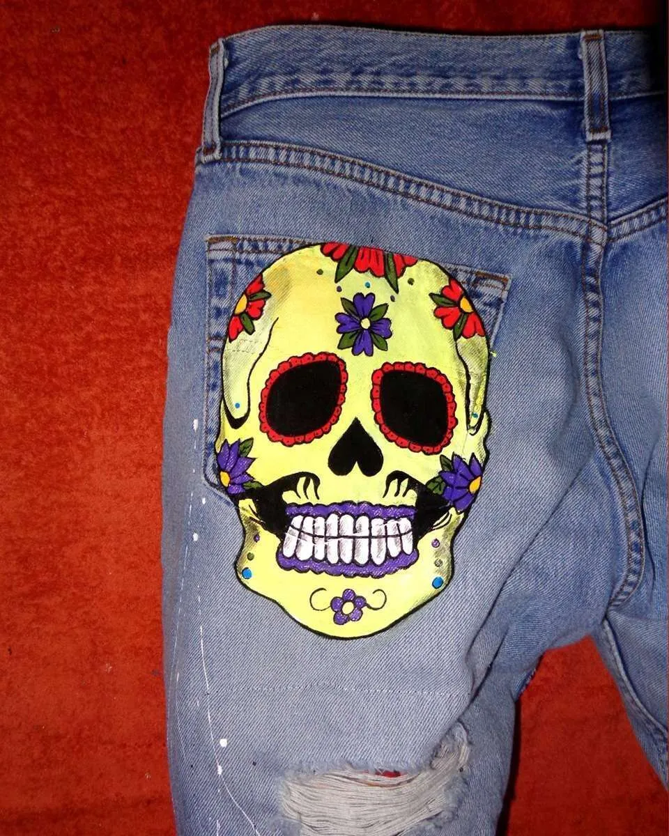 Levi's Vintage Teschio Giallo jeans dipinti a mano