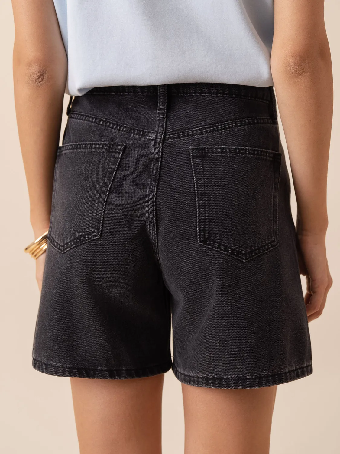 Oraije Valmy shorts vita alta grigio gamba larga