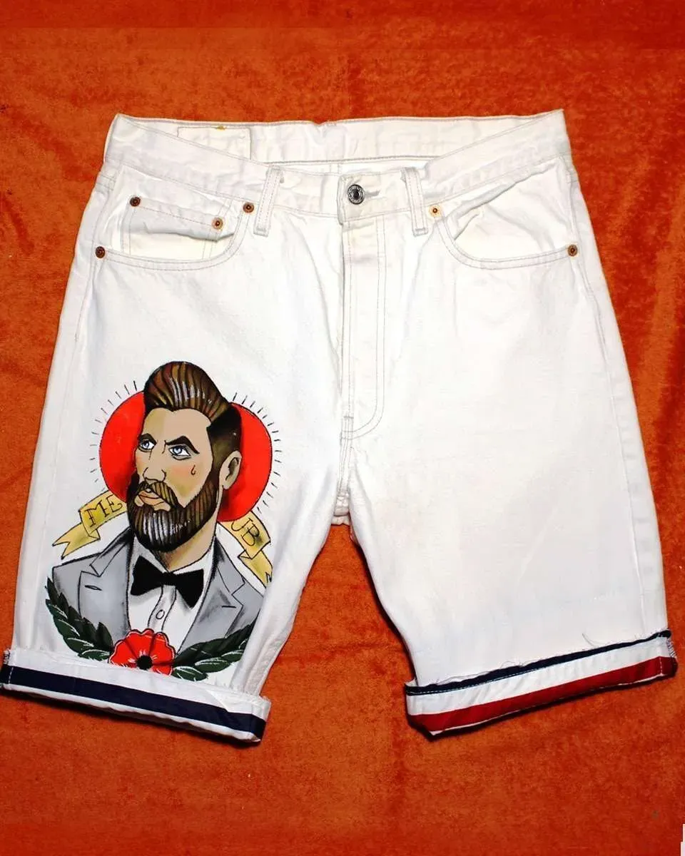 Levi's Vintage Hipster bermuda bianco dipinto a mano