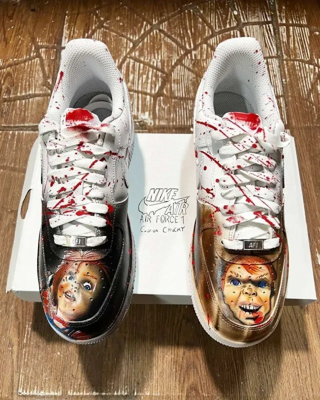 Never Say Never Nike Air Force 1 Chucky sneakers horror dipinte