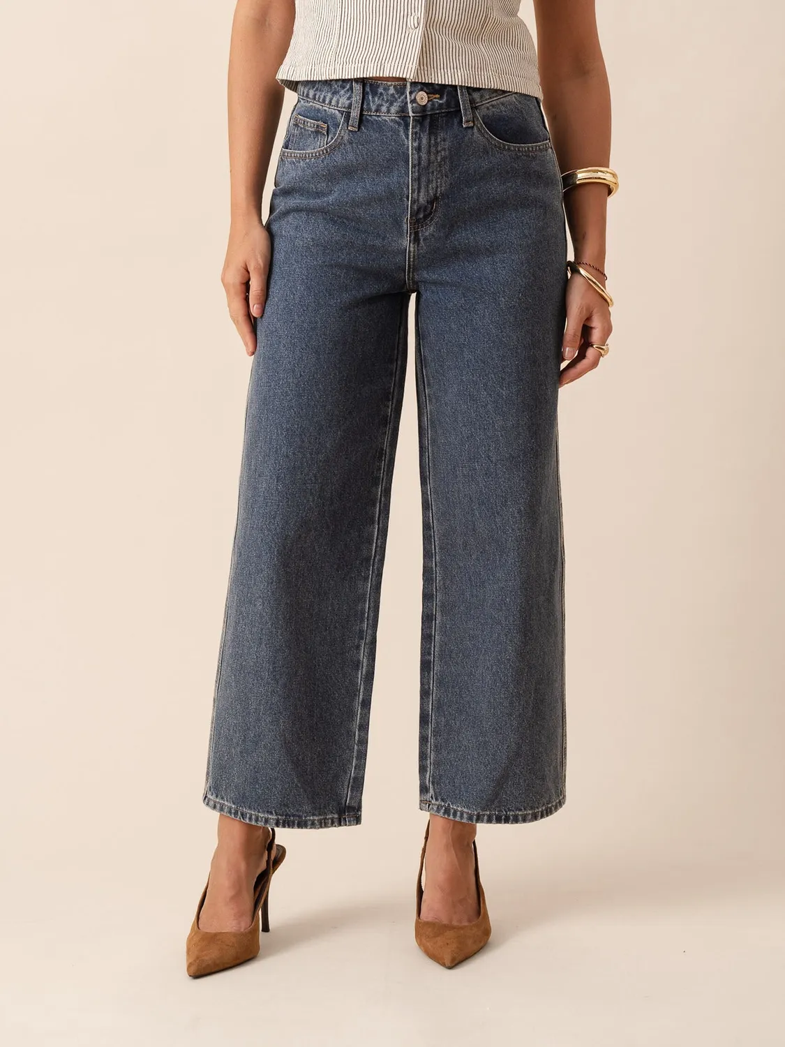 Oraije Colombe jeans wide blu scuro vita alta