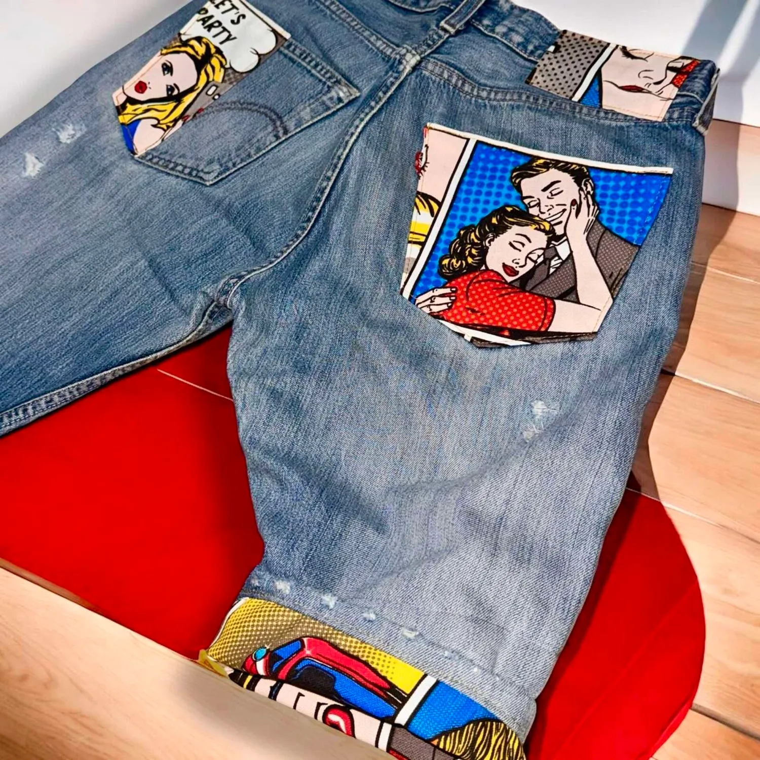 Never Say Never Levi's Vintage vignette bermuda jeans fumetti