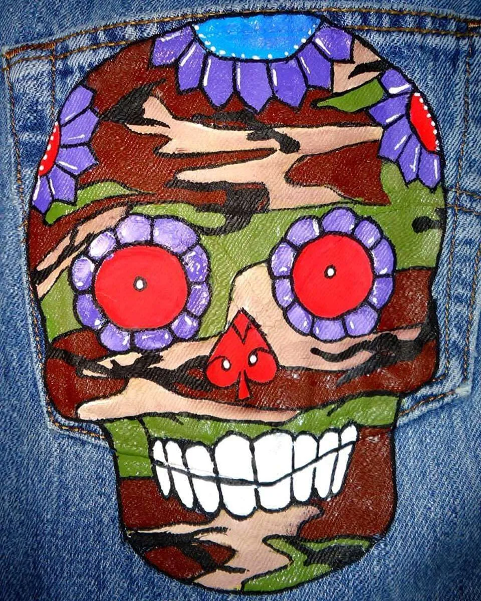 Never Say Never Levi's Vintage Teschi jeans camouflage dipinti