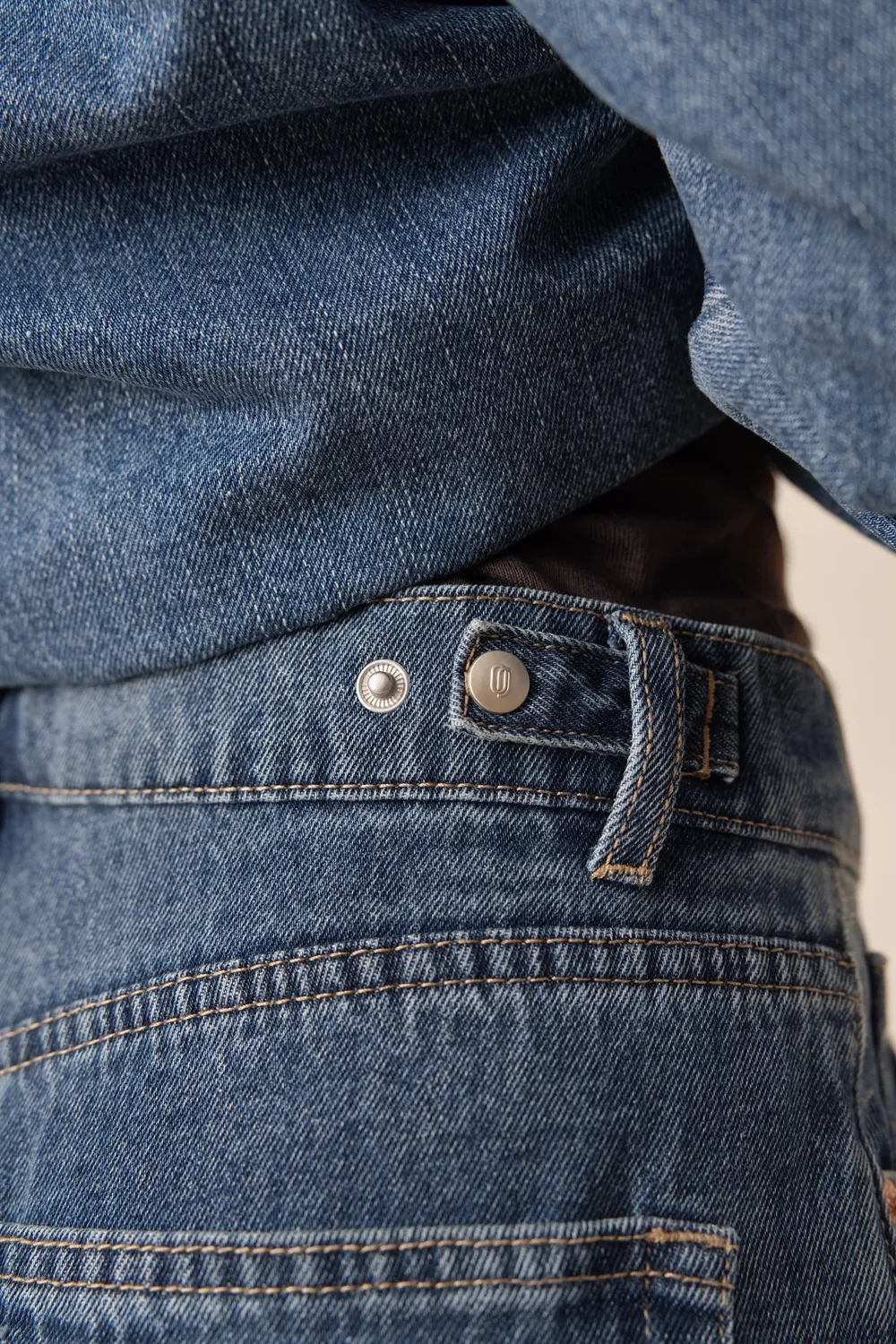 Oraije Tumi jeans barrel blu stone vita regolabile