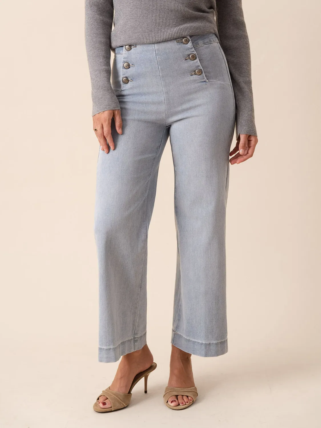 Oraije Victorine jeans wide azzurro bottoni