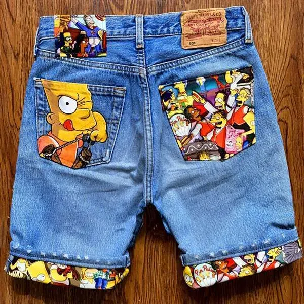 Never Say Never Bermuda Levi's Bart Simpson short jeans dipinto