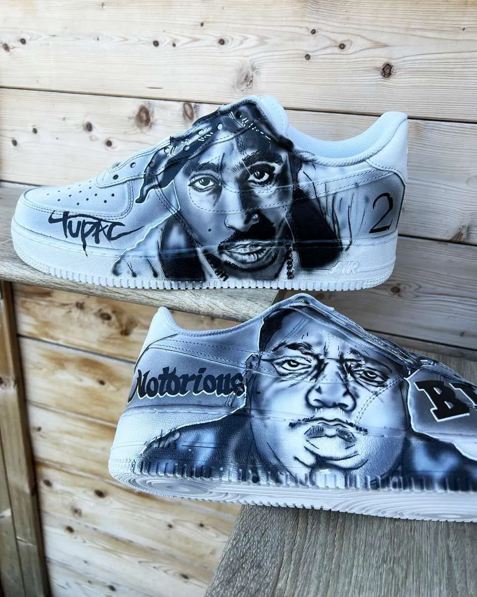 Never Say Never Air Force 1 Tupac BIG sneakers dipinte