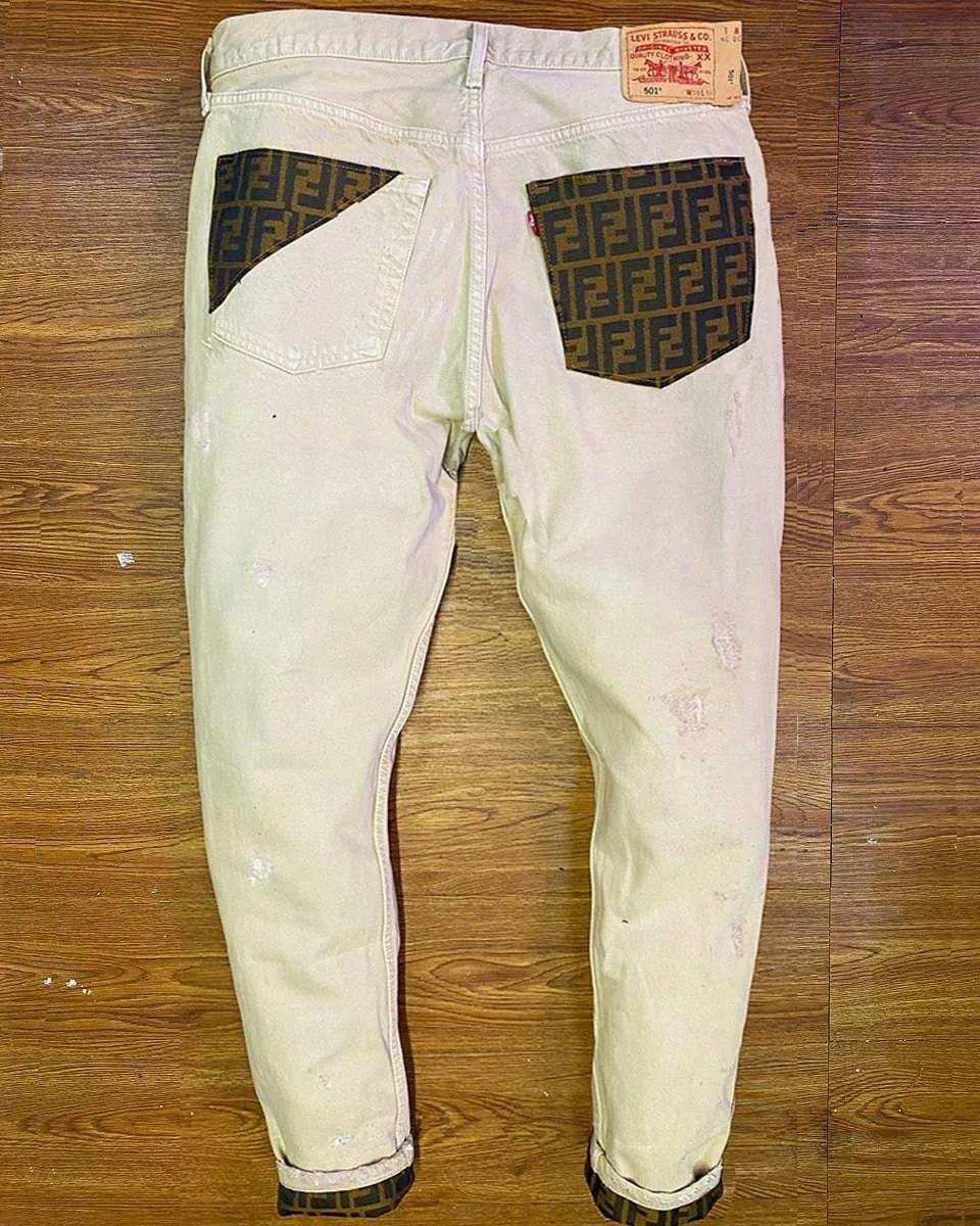 Levi's Vintage Beige Fendi jeans con tessuto