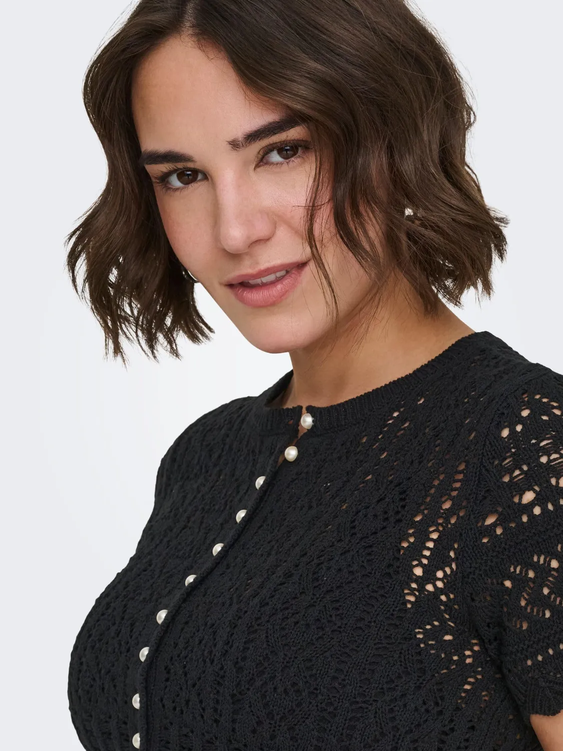 ONLY ONLElke Cardigan Nero Perle Maniche Corte
