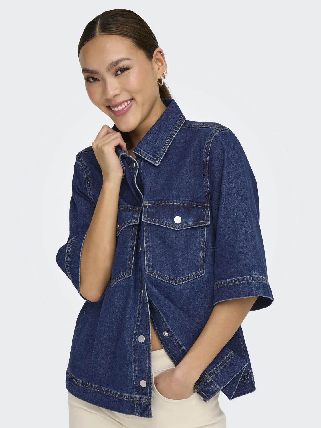 Only Onlbelle camicia denim donna blu denim scuro