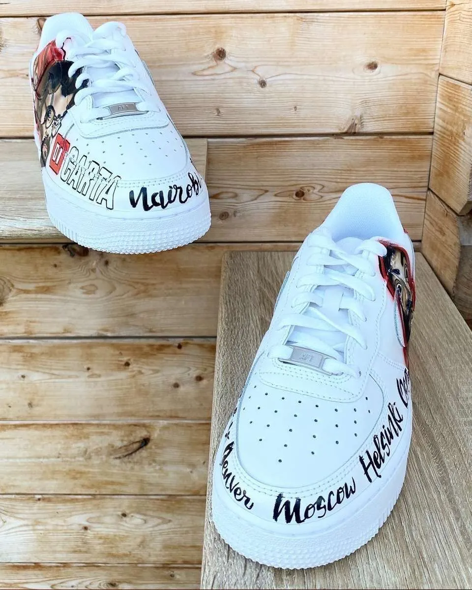Never Say Never Nike Air Force 1 Casa di Carta sneakers dipinte