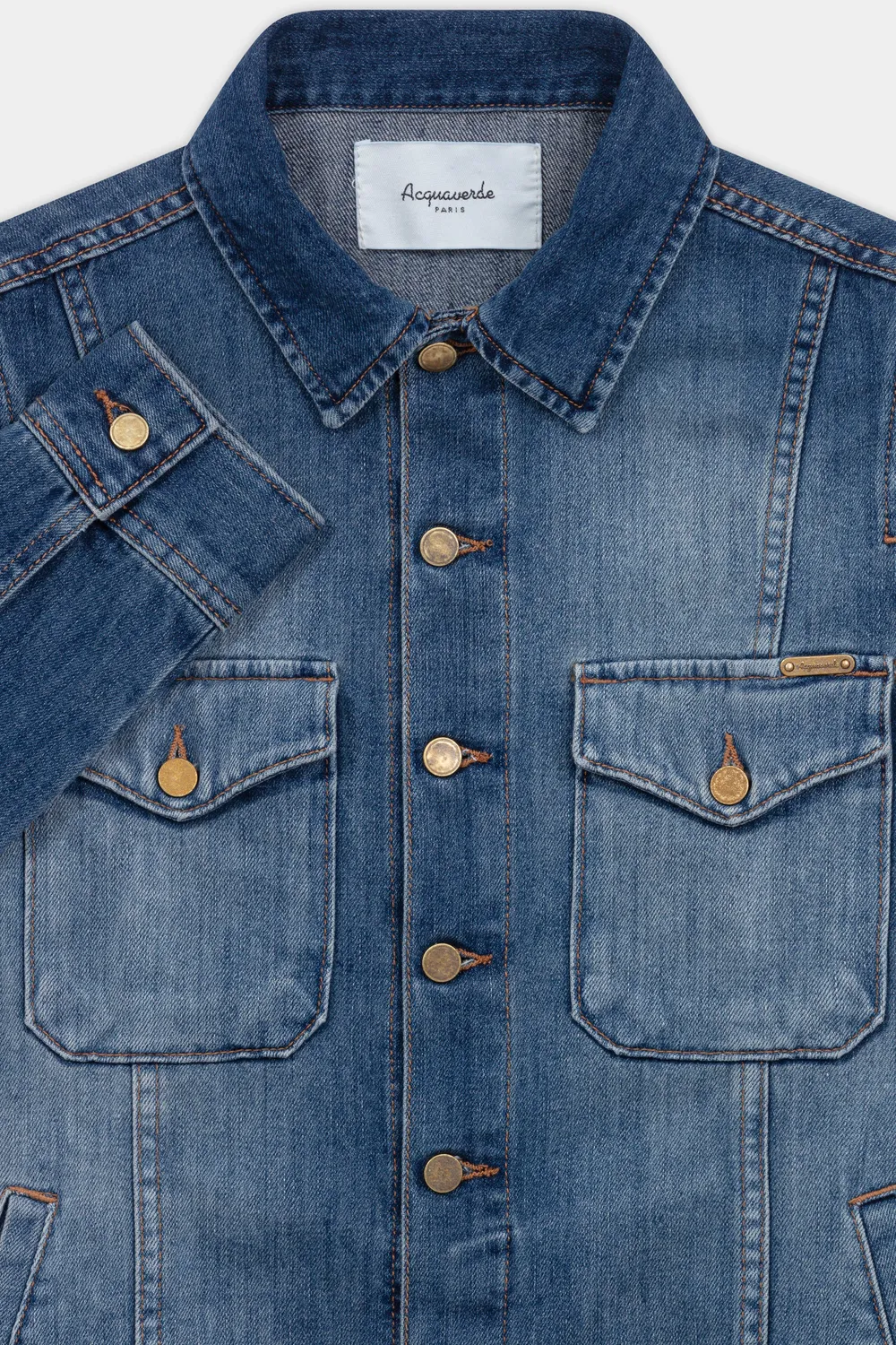acquaverde Abbey giacca jeans hand brushed dritta