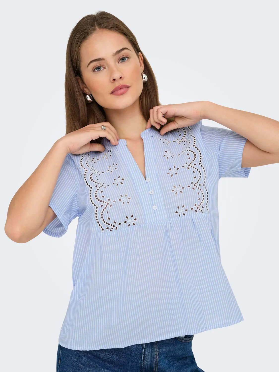 ONLY Onlskano Top Donna XS manica corta ricamato